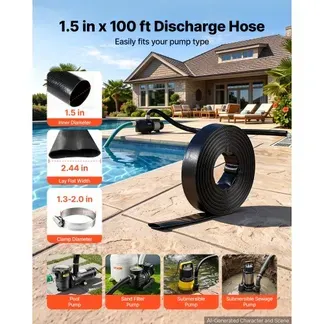VEVOR Rückspülschlauch 1,5 Zoll 30,48 m PVC Flachschlauch Ablaufschlauch für Poolentwässerung und Bewässerung mit 90 psi, Anschlusswahl ohne Vorinstallierte Kupplungen für Verschiedene Pumpensysteme VEVOR Rückspülschlauch 1,5 Zoll 30,48 m PVC Flachschlauch Ablaufschlauch für Poolentwässerung und Bewässerung mit 90 psi, Anschlusswahl ohne Vorinstallierte Kupplungen für Verschiedene Pumpensysteme