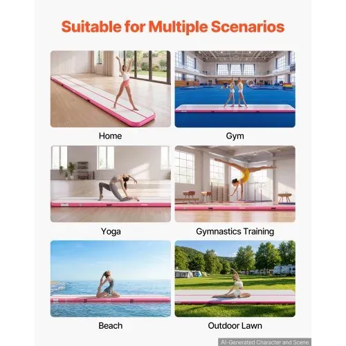 VEVOR Aufblasbare Gymnastikmatte 600x100x10 cm Airtrack-Turnmatte für Training, Wettkampfsport & Yoga, mit Rutschfester Oberfläche, 600-W-Elektroluftpumpe, Reparaturflicken, Düsen & Tasche, Pink – Bild 5