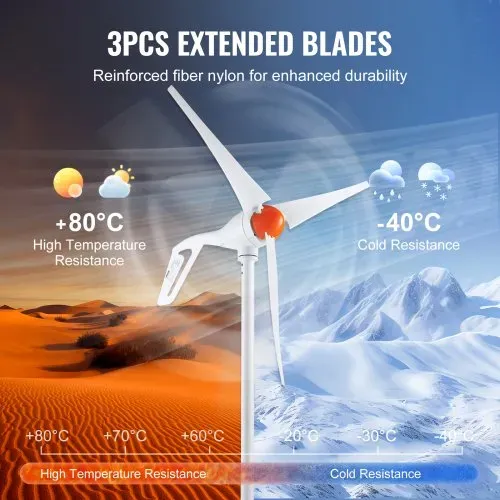 VEVOR 500 W Windkraftanlage 12 V Windgenerator 3-Blatt-Windkraftgenerator mit MPPT-Regler einstellbare Windrichtung und 2,5 m/s Startwindgeschwindigkeit geeignet für Zuhause Bauernhof Wohnmobile Boote – Bild 5