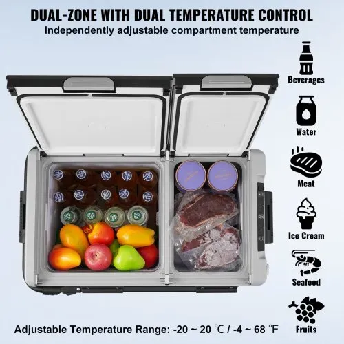 VEVOR Tragbarer Autokühlschrank, 12-Volt-Autokühlschrank, 58 l / 61,5 QT tragbarer Zweizonen-Gefrierschrank, -20 °C bis 20 °C einstellbare Temperatur, Kompressorkühler für Zuhause, Outdoor, Camping – Bild 2