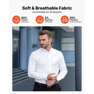 VEVOR Herrenhemd M, Langarmhemd, knitterfrei, Freizeithemden, Bügelfrei, Businesshemden, weicher Stretch-Stoff für Business, Freizeit oder formelle Anlässe, Arbeit, Hochzeit, Abendessen, Weiß VEVOR Herrenhemd M, Langarmhemd, knitterfrei, Freizeithemden, Bügelfrei, Businesshemden, weicher Stretch-Stoff für Business, Freizeit oder formelle Anlässe, Arbeit, Hochzeit, Abendessen, Weiß