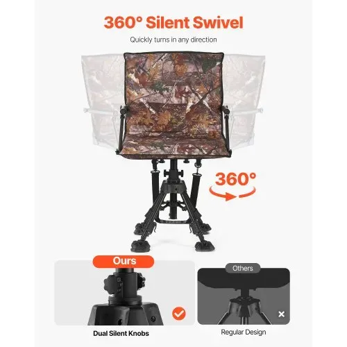 VEVOR Faltstuhl Campingstuhl Anglerstuhl mit Armlehnen, höhenverstellbarer Klappstuhl Gartenstuhl (158 kg belastbar) 360° geräuschlos drehbar, 420-625 mm (Sitzhöhe) für Picknick Garten Outdoor – Bild 2