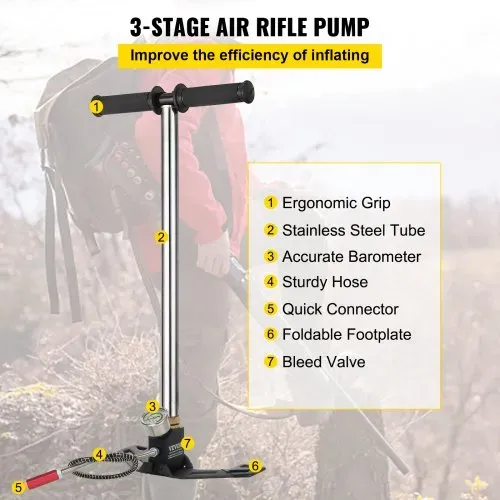VEVOR Dreistufige Hochdruckluftpumpe 4500psi, Handpumpe Tragbare 30MPa, Luftpumpe Hochdruck Fahrradpumpe Luftpumpe für E-Bike Mountainbike Rennrad Komplettes Zubehör – Bild 2