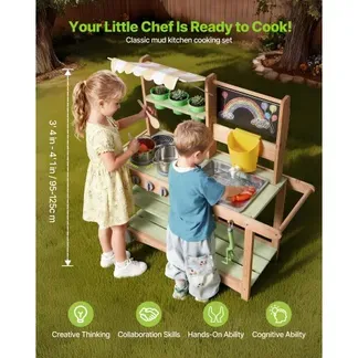 VEVOR Spielküche, Kinderküche, Spielzeugküche mit Löffeln, Spüle, Sonnenschutz, Schwenkrädern, Kochgeschirr & Zubehör, Holzküche, Ideal für Kinder ab 3 Jahren, 880x326x900 mm VEVOR Spielküche, Kinderküche, Spielzeugküche mit Löffeln, Spüle, Sonnenschutz, Schwenkrädern, Kochgeschirr & Zubehör, Holzküche, Ideal für Kinder ab 3 Jahren, 880x326x900 mm