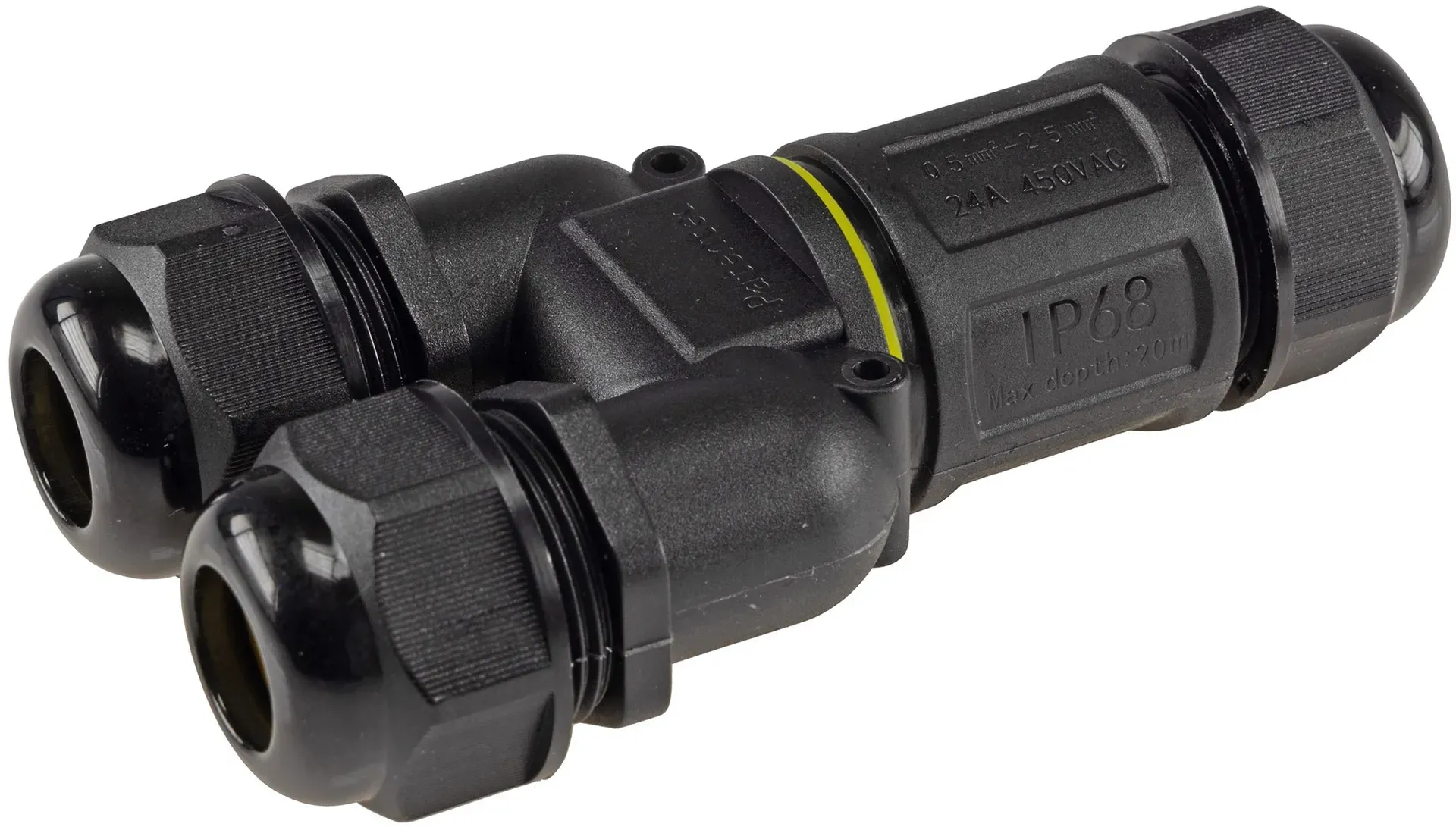 Kabelverbinder Y-Form, IP68, 450V/24A Schraubanschluss, für Kabel Ø 8-12mm Kabelverbinder Y-Form, IP68, 450V/24A Schraubanschluss, für Kabel Ø 8-12mm