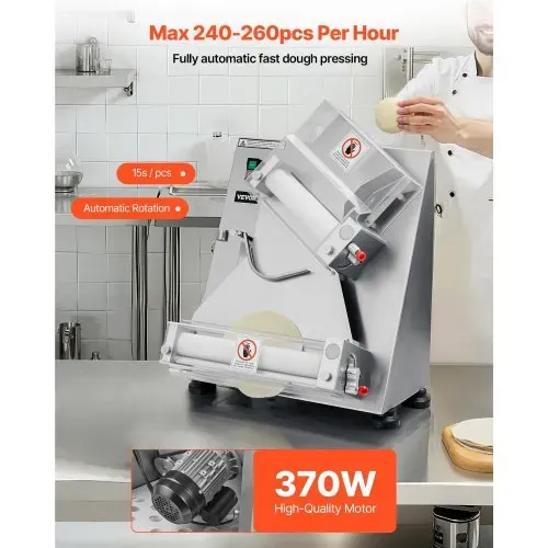 VEVOR elektrische Pizzateigpresse 355,6 mm Gebäck-Pressplatte, Brotpresse automatisch 370 W aus Edelstahl, kommerzieller Chapati Presse, Formmaschine mit einstellbarer Dicke, Teigstücke pro Stunde VEVOR elektrische Pizzateigpresse 355,6 mm Gebäck-Pressplatte, Brotpresse automatisch 370 W aus Edelstahl, kommerzieller Chapati Presse, Formmaschine mit einstellbarer Dicke, Teigstücke pro Stunde