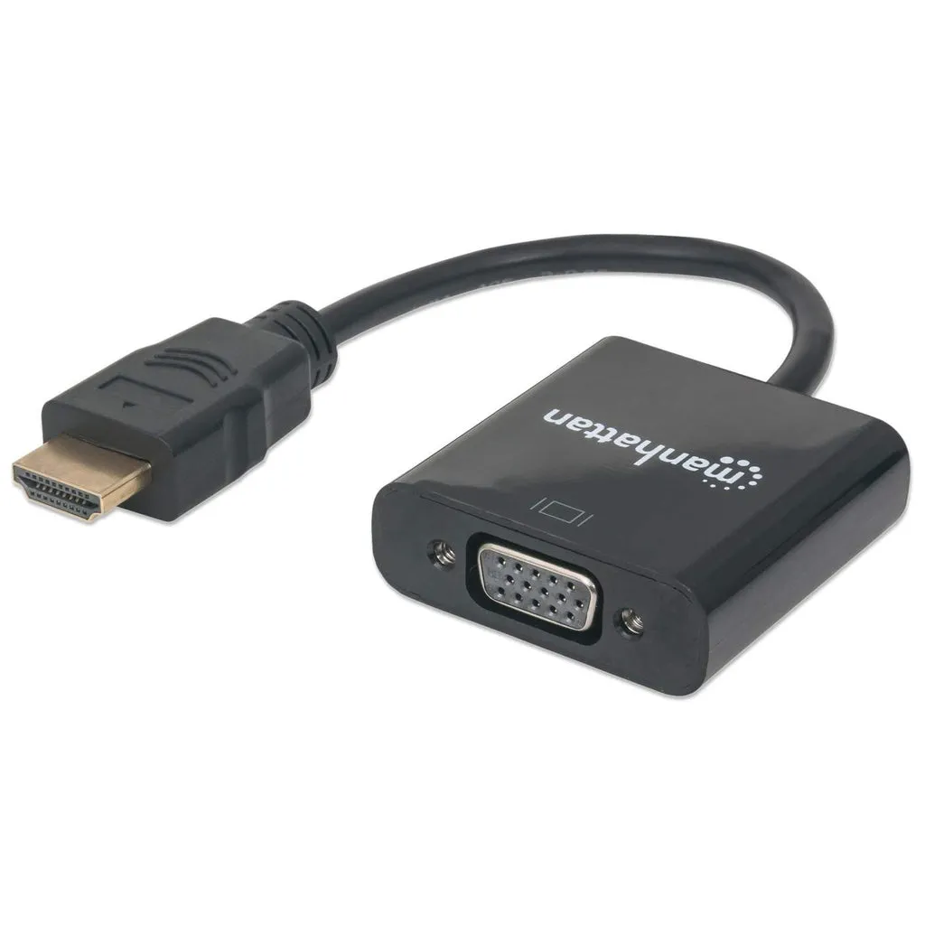 Manhattan HDMI auf VGA-Konverter, HDMI-Stecker auf VGA-Buchse, optionaler USB Micro-B-Stromport, schwarz, Polybag-Verpackung Manhattan HDMI auf VGA-Konverter, HDMI-Stecker auf VGA-Buchse, optionaler USB Micro-B-Stromport, schwarz, Polybag-Verpackung