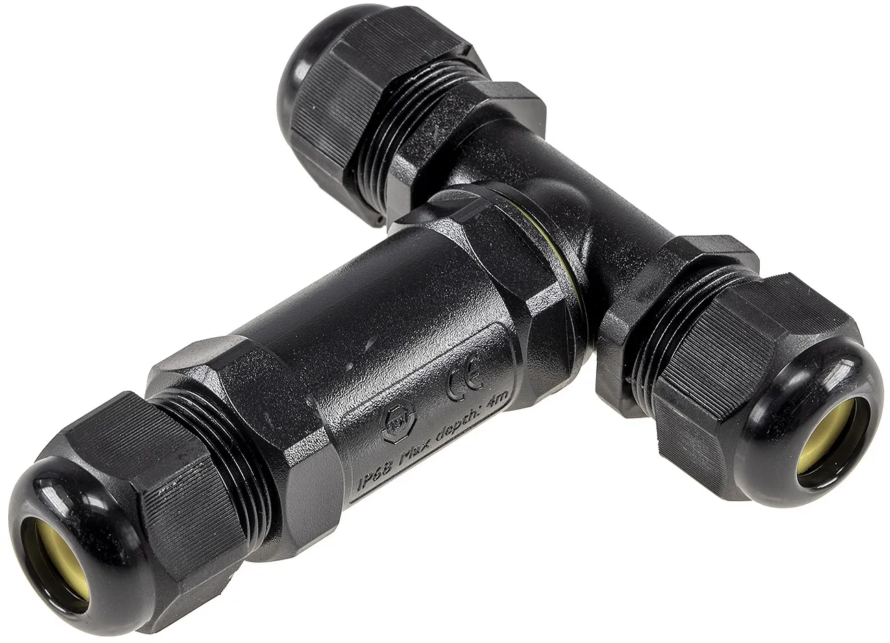 Kabelverbinder T-Form, IP68, 450V/32A Schraubanschluss, für Kabel Ø 8-12mm Kabelverbinder T-Form, IP68, 450V/32A Schraubanschluss, für Kabel Ø 8-12mm