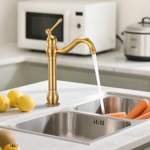 VEVOR Einhebelwaschtischarmatur Wasserhahn mit Druckknopfablauf, Waschbeckenarmatur Küchenwasserarmaturen Waschtischhahn, Einhebelmischer für Badezimmer Wohnmobil Waschbecken Messinggehäuse – Bild 7