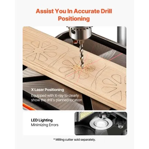 VEVOR Tischbohrmaschine 305 mm, Standbohrmaschine 550 W, Säulenbohrmaschine mit Drehzahlregelung 340–2200 U/min, Neigbarer Tisch 45°, Laser & LED, Bohrmaschine für Holz- & Metallbearbeitung – Bild 4