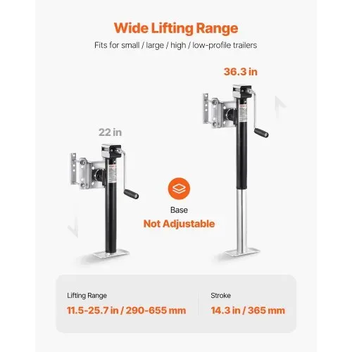 VEVOR Anhängerheber, 2267 kg dynamische Tragkraft, Anhängerstütze, Reiseanhänger, Ausdrehstütze, 365 mm Hebeständer mit Griff für Wohnwagenanhänger, Pferdeanhänger, Nutzanhänger und Yachtanhänger – Bild 4
