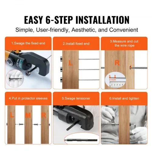 VEVOR 30er-Pack unsichtbares Kabelgeländer-Set, T316 Edelstahl 1/8" unsichtbare Aufnahme und Gesenkbolzenende für Kabelgeländer, Gesenkspanner 1/8" für Holz-/Metallpfosten, Kabelgeländer-Hardware, sch – Bild 5
