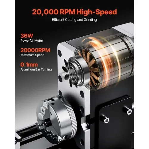 VEVOR Mini-Drehmaschine aus Metall 70×130 mm, Fräsmaschine 20000 U/min, 36 W Hochleistungsmotor, 3-Backenfutter, didaktische Metalldrehmaschine mit Schutz für die Bearbeitung von Präzisionsteilen VEVOR Mini-Drehmaschine aus Metall 70×130 mm, Fräsmaschine 20000 U/min, 36 W Hochleistungsmotor, 3-Backenfutter, didaktische Metalldrehmaschine mit Schutz für die Bearbeitung von Präzisionsteilen