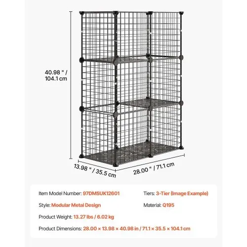 VEVOR Katzenkäfig Katzengehege 3-Stock Katzenauslauf 71,1x35,5x104,1cm, DIY-Katzenlaufstall für Indoor Abnehmbarer Metallgitterkäfig Ideal für 1-2 Katzen Kaninchen Frettchen & Kleintiere Schwarz – Bild 6