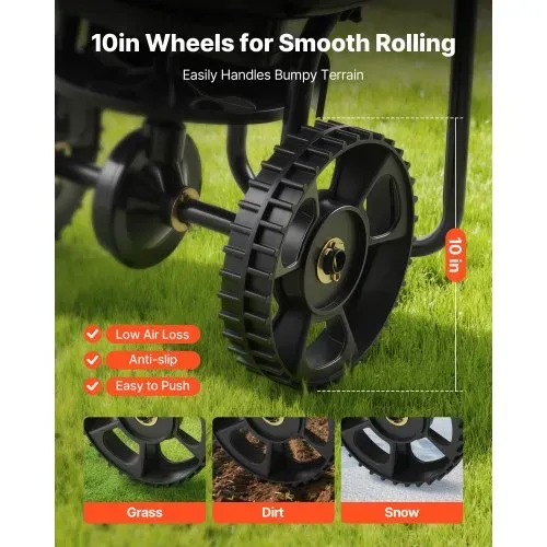 VEVOR Streuwagen 6,8 kg Fassungsvermögen, Düngerstreuer 3 m Streubreite, Schleuderstreuer mit 25,4 cm Reifen, einstellbarer Streumenge, Staatsgutstreuer für Dünger & Saatgut im Hausgarten – Bild 2