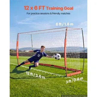 VEVOR Fußballtor 3,6 x 1,8 m Klappbares Soccertor mit Fiberglasrahmen Rot, für Fußballplätze Parks und Schulen, Polyesternetz bis 113 km/h, Bodenanker, Metallsockel und Oxford-Aufbewahrungstasche VEVOR Fußballtor 3,6 x 1,8 m Klappbares Soccertor mit Fiberglasrahmen Rot, für Fußballplätze Parks und Schulen, Polyesternetz bis 113 km/h, Bodenanker, Metallsockel und Oxford-Aufbewahrungstasche