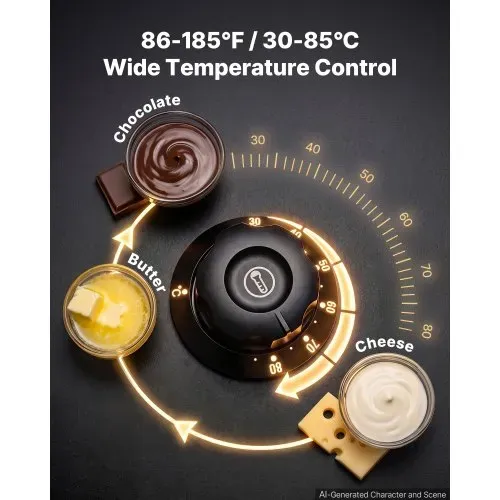 VEVOR Schokoladenschmelzmaschine 2 Abnehmbare Behälter Edelstahl 800 W, für Bäckereien, Konditoreien und Restaurants, mit Temperaturregelung 30–85 ℃, Trockenlaufschutz, Schokoladentempiermaschine – Bild 3