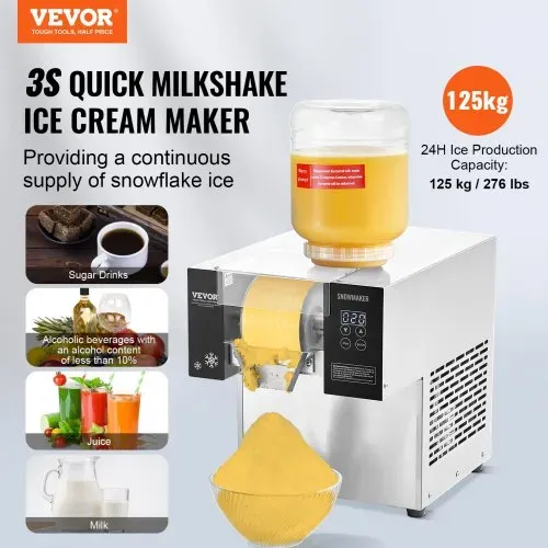 VEVOR Kommerzielle Schneeflocken-Eismaschine Schneeeisbereiter, 125 kg/24 h Schneeflocken-Eismaschine, Edelstahl-Eisrasierer, elektrischer Schneekegel-Maker mit Luftkühlsystem & Touch-Screen VEVOR Kommerzielle Schneeflocken-Eismaschine Schneeeisbereiter, 125 kg/24 h Schneeflocken-Eismaschine, Edelstahl-Eisrasierer, elektrischer Schneekegel-Maker mit Luftkühlsystem & Touch-Screen