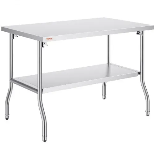 VEVOR Kommerzieller Arbeitstisch, 1220 x 762 mm, Klappbarer Kommerzieller Vorbereitungstisch, Doppelregal-Klapptisch aus Edelstahl, Küchenarbeitstisch mit 350 kg Traglast, Silberfarbene Kücheninsel VEVOR Kommerzieller Arbeitstisch, 1220 x 762 mm, Klappbarer Kommerzieller Vorbereitungstisch, Doppelregal-Klapptisch aus Edelstahl, Küchenarbeitstisch mit 350 kg Traglast, Silberfarbene Kücheninsel