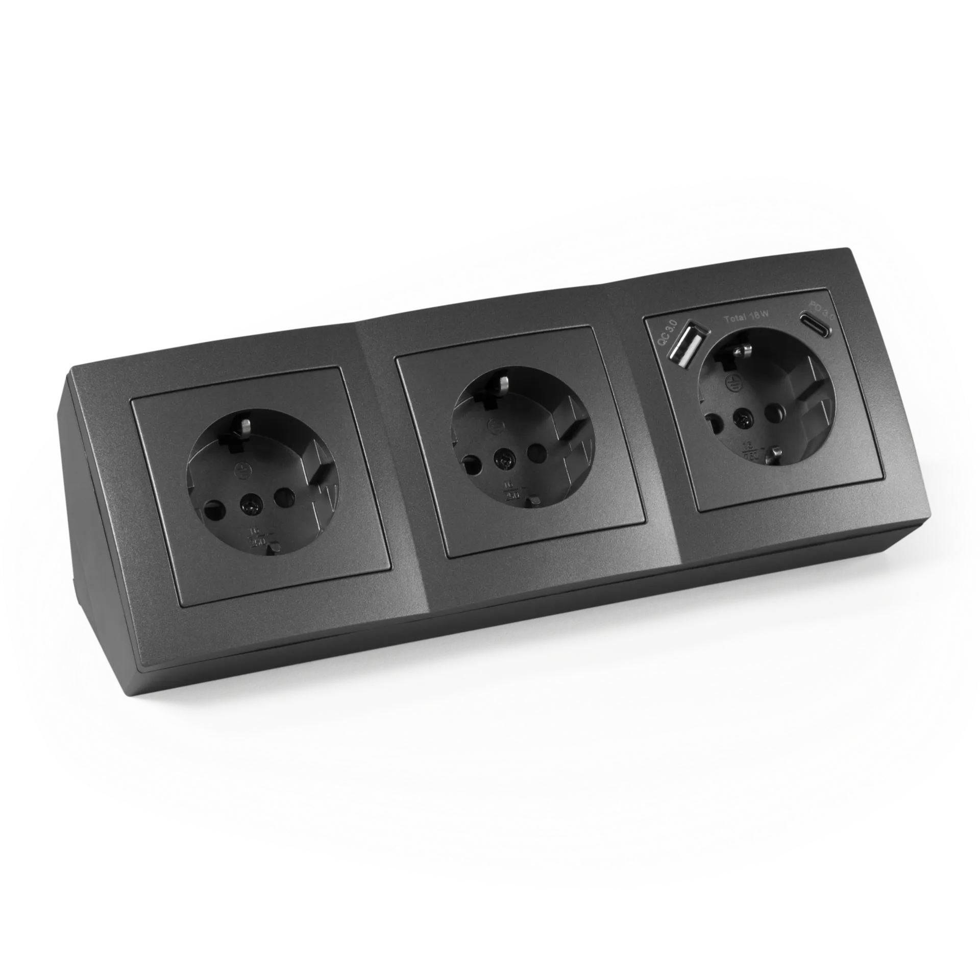 Steckdosenblock McPower “Flair“ anthrazit, 3-fach Schutzkontakt + USB-C / USB-A Steckdosenblock McPower “Flair“ anthrazit, 3-fach Schutzkontakt + USB-C / USB-A