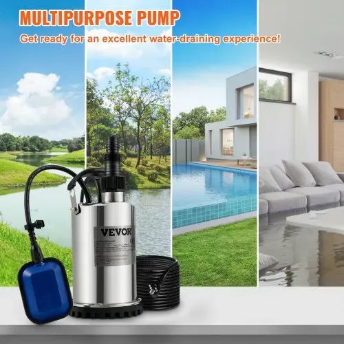 VEVOR Schmutzwasserpumpe 550W Tauchpumpe 230V Gartenpumpe Durchfluss 9500L/h Schmutzwassertauchpumpe IPX8 Auslass zuschneidbar zum Pumpen von Wasser aus Schwimmbädern Teichen Kellern VEVOR Schmutzwasserpumpe 550W Tauchpumpe 230V Gartenpumpe Durchfluss 9500L/h Schmutzwassertauchpumpe IPX8 Auslass zuschneidbar zum Pumpen von Wasser aus Schwimmbädern Teichen Kellern