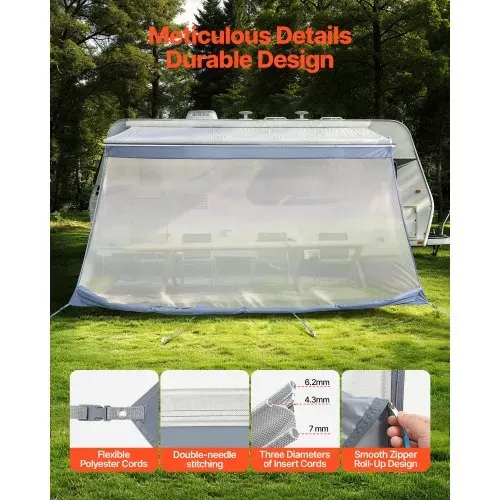 VEVOR Sonnenschutz (2 x 3,7 m) für Markisen (4 m), Markisen-Vorderwand mit UV50+ & Reißverschluss-PU-Bezug & Doppelt Genähtem Polyester-Netzgewebe, Regenschutz für Wohnmobil, Camping & Wohnwagen – Bild 4