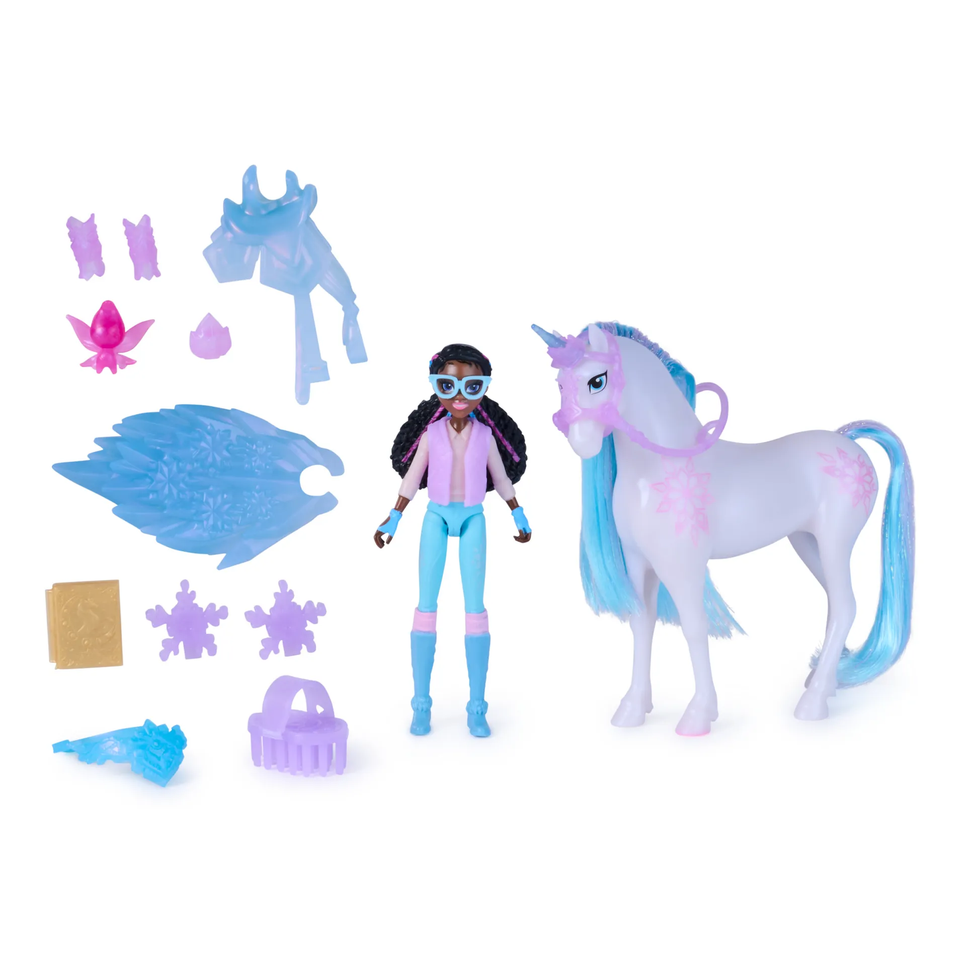 Unicorn Academy - Glacier’s Gemstone-Abenteuer mit Layla, ca. 12 cm Originalfiguren zur Netflix Serie mit 13 Zubehörteilen im Eis-Magie Design, für fantasievolles Rollespiel – Bild 2