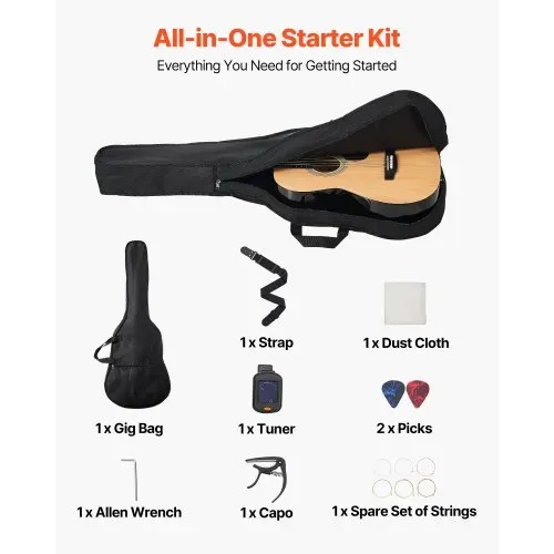 VEVOR Dreadnought Akustik Gitarre 36 in / 914,4 mm Anfängerpaket mit Gigbag Natur – Bild 5