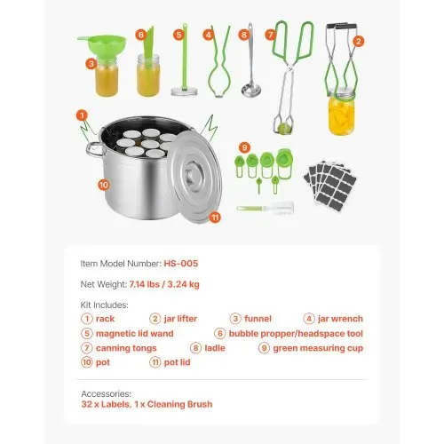 VEVOR Einmachzubehör Starter Set 9 tlg Einmachwerkzeug (Topf, Regal, Deckel, Trichter, Zange, Schöpfkelle, Glasheber, Schraubenschlüssel, magnetischer Deckelheber, Seifenblasenaufsatz, Messbecher) – Bild 6