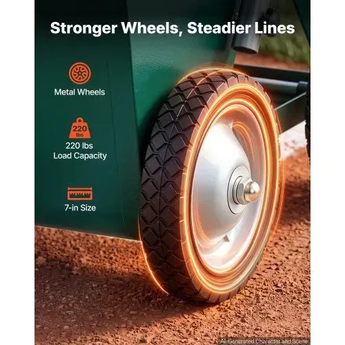VEVOR Markierwagen Linien-Markiergerät Trocken 29,5 kg Pulverkapazität Grün, für Rasenfläche Feld & Sportplatz, Stahlkonstruktion, 50-100 mm Einstellbare Linienbreite, Klare & Gleichmäßige Markierung – Bild 4
