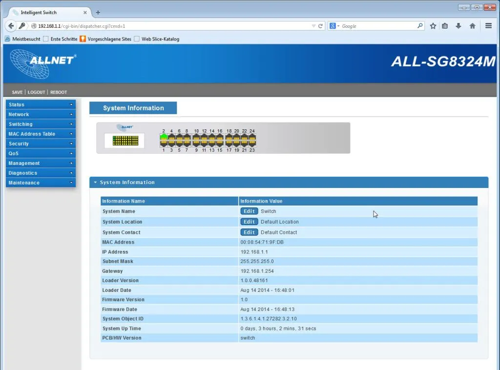 ALLNET Switch smart managed 24 Port Gigabit / 24x LAN / Lüfterlos / 19" / "ALL-SG8324M" – Bild 4