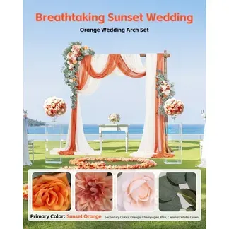 VEVOR Hochzeit Bogen, orangefarbene Blumen für Traubogen mit Vorhängen (5er-Pack) – 2 Blumenarrangements, 3 transparente Vorhänge, für Zeremoniensträuße, Empfangshintergrunddekoration VEVOR Hochzeit Bogen, orangefarbene Blumen für Traubogen mit Vorhängen (5er-Pack) – 2 Blumenarrangements, 3 transparente Vorhänge, für Zeremoniensträuße, Empfangshintergrunddekoration