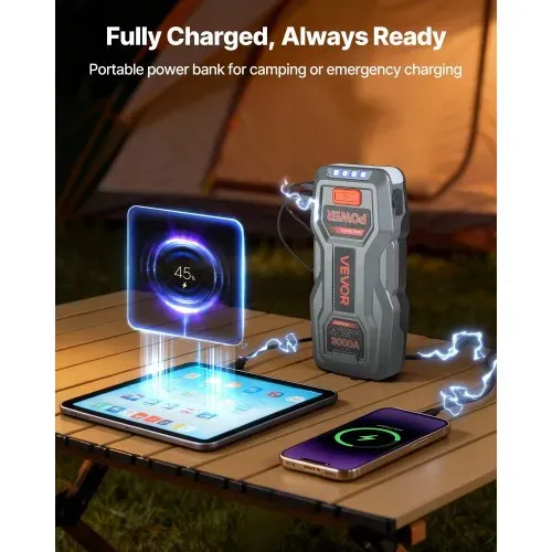 VEVOR Starthilfe Powerbank, Starthilfegerät 3000A Spitzenstrom mit LED-Taschenlampe & Kabel für Motor bis zu 9L Benzin/7L Diesel, Tragbarer Booster mit Schnellladung & Sicherheitsschutz für Notfall – Bild 4