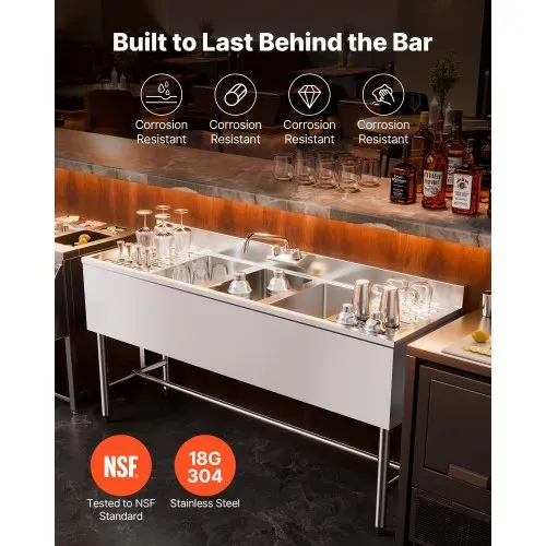 VEVOR Spülbecken mit 3 Becken & 2 Abtropfflächen & Spritzschutz, Küchenspüle (1524 x 470 x 838 mm), Küchenspüle für Restaurants Imbisswagen Privaten Gebrauch, Edelstahlspüle mit Wasserhahn VEVOR Spülbecken mit 3 Becken & 2 Abtropfflächen & Spritzschutz, Küchenspüle (1524 x 470 x 838 mm), Küchenspüle für Restaurants Imbisswagen Privaten Gebrauch, Edelstahlspüle mit Wasserhahn