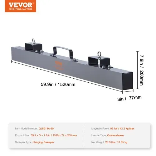 VEVOR Magnetbesen Magnetische Kehrmaschine 1520 mm, Magnetic Sweeper Magnetisch Magnet Besen Magnetbesen Magnetheber 42,2 kg Magnetkraft Magnetischer Spänesammler Bodenkehrer Kehrmaschine – Bild 6