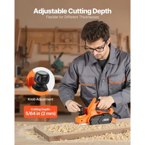 VEVOR Elektrohobel, 82 mm Schnittbreite, 650 W, 16800 U/min, Handhobel für Holz, mit einstellbarer Schnitttiefe, 2 Klingen, für Holzbearbeitung, Holzfasen, Heimwerkerarbeiten, Hobelmaschine – Bild 3
