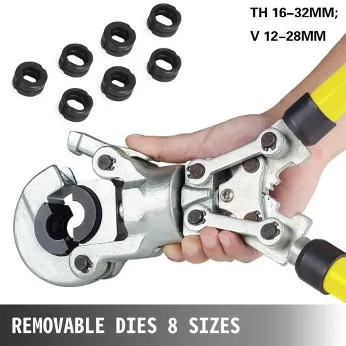 VEVOR Presszange V12, V15, V22, V28, TH16, TH20, TH26, TH32 mm, Crimpzange Presszange mit um 360° Drehbarem Kopf und Ergonomischem Gummigriff, Rohrpresszange Tragbar, Manuelle Kabelschuhzange – Bild 4