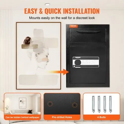 VEVOR 2,5 L Einwurftresor, Deposittresor mit Drop-Slot, elektronischem Codeschloss und 2 Notfallschlüsseln, 355 x 355 x 515 mm, Business Drop Slot Safe für Bargeld, zu Hause, Hotel, Büro usw. – Bild 5
