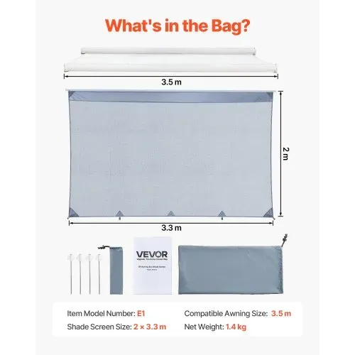 VEVOR Sonnenschutz (2 x 3,3 m) für Markisen (3,5 m), Markisen-Vorderwand aus Polyester-Netzgewebe, Doppelt Genähter & Atmungsaktiver Sichtschutz für Wohnmobil, Camping & Wohnwagen – Bild 6