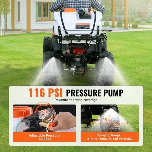 VEVOR ATV Sprüher 7 L/min Drucksprühgerät 12-V-Pumpe 0,1–0,5 MPa Pumpe-Betriebsdruck Sprühgerät 0–72 PSI Drucksprüher Inkl. 6,1 m Schlauch 2,5 m Schnellkupplungsleine Ideal für ATVs UTVs Traktoren – Bild 2