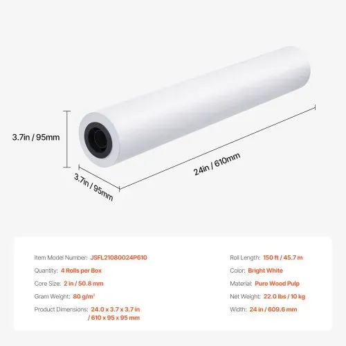 VEVOR Großformatpapier Plotterpapier 45,7 m x 609,6 mm 4 Rollen CAD-Bond-Rollen mit 50,8 mm Kern, Zeichenrollen für CAD-Zeichnungen, technische Pläne, GIS-Karten und Architekturentwürfe – Bild 6