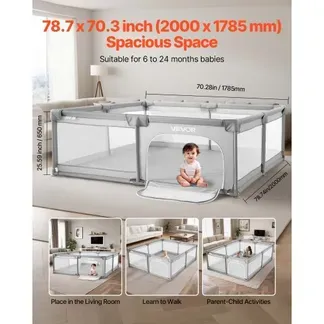 VEVOR Baby-Laufstall, 2000×1785 mm, Spielstall für Kleinkinder, Spielplatz für drinnen & draußen, Sicherheits-Aktivitätszentrum mit 50 Ozeanbällen, Tür mit Reißverschluss & atmungsaktivem Netz VEVOR Baby-Laufstall, 2000×1785 mm, Spielstall für Kleinkinder, Spielplatz für drinnen & draußen, Sicherheits-Aktivitätszentrum mit 50 Ozeanbällen, Tür mit Reißverschluss & atmungsaktivem Netz