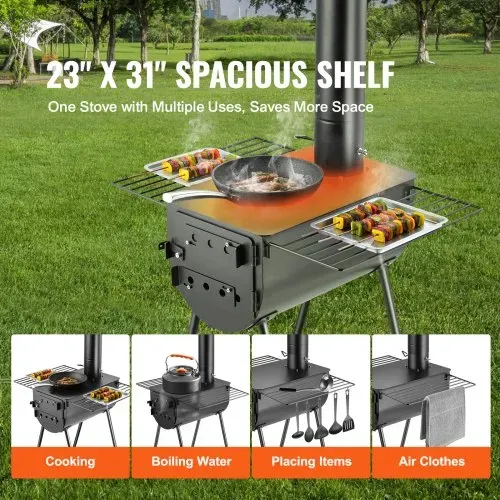 VEVOR Tragbarer Holzofen, Camping-Hot-Zelt-BBQ-Ofen, 300 cm, für den Außenbereich mit Rohren – Bild 2