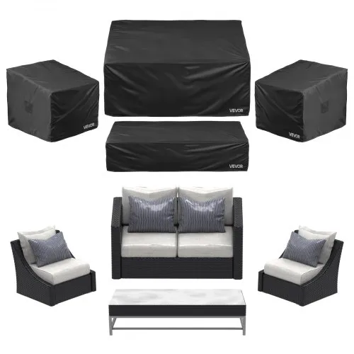 VEVOR Schutzhülle Abdeckung (4-tlg.) für Terrassenmöbel Gartenmöbel aus Oxford-Gewebe 420D strapazierfähige wasserfeste Terrassentischabdeckungen für jedes Wetter, Abdeckplane Schwarz VEVOR Schutzhülle Abdeckung (4-tlg.) für Terrassenmöbel Gartenmöbel aus Oxford-Gewebe 420D strapazierfähige wasserfeste Terrassentischabdeckungen für jedes Wetter, Abdeckplane Schwarz