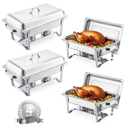 VEVOR Chafing Dish Buffet-Set 4 Stk. Edelstahl-Speisenwärmer mit 4 Pfannen in voller Größe (7,5 L), rechteckiger Catering-Wärmespender mit Deckel & Wasserpfannenständer & Brennstoffhalter Buffet VEVOR Chafing Dish Buffet-Set 4 Stk. Edelstahl-Speisenwärmer mit 4 Pfannen in voller Größe (7,5 L), rechteckiger Catering-Wärmespender mit Deckel & Wasserpfannenständer & Brennstoffhalter Buffet