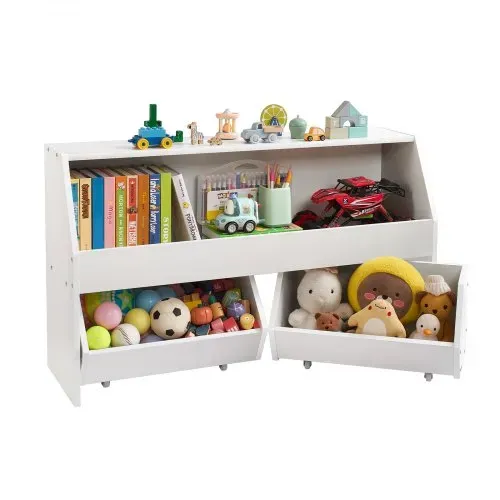 VEVOR Kinderregal Bücherregal aus Holz mit Stauraum, Spielzeugschrank mit 2 mobilen Schubladen, Aufbewahrungsschrank für Spielzeug, Spielzeugregal für Schlafzimmer Kinderzimmer Wohnzimmer, weiß VEVOR Kinderregal Bücherregal aus Holz mit Stauraum, Spielzeugschrank mit 2 mobilen Schubladen, Aufbewahrungsschrank für Spielzeug, Spielzeugregal für Schlafzimmer Kinderzimmer Wohnzimmer, weiß