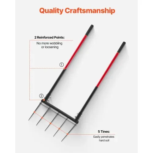 VEVOR Broadfork Doubleshaft 510x320 mm, 5-Zinken-Grabegabel mit zwei Fiberglasgriffen, robuste Spatengabel, ergonomisches U-förmiges Design, Gartengerät zum Kompostieren, Umpflanzen & Belüften – Bild 4