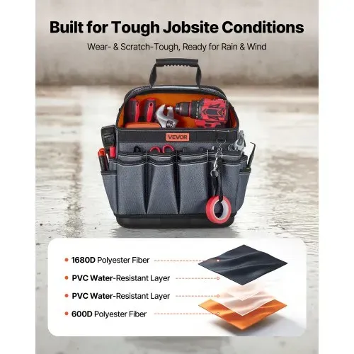 VEVOR Offene Werkzeugtasche 33,5x23x39cm, Aufbewahrungstasche mit 24 Innen- & 15 Außenfächern, Wasserfester Werkzeug-Organizer aus Polyester mit Schultergurt & Tragegriff, Werkzeugtrage für Handwerker – Bild 3