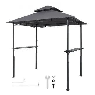 VEVOR Grillpavillon, 2430x1500x500 mm, Grillüberdachung für Außengrill, 2-stufige BBQ-Gazebo-Überdachung, Doppeldach Gartenpavillon mit verstärkten Stützbeinen, für Terrasse, Hinterhof & Garten VEVOR Grillpavillon, 2430x1500x500 mm, Grillüberdachung für Außengrill, 2-stufige BBQ-Gazebo-Überdachung, Doppeldach Gartenpavillon mit verstärkten Stützbeinen, für Terrasse, Hinterhof & Garten