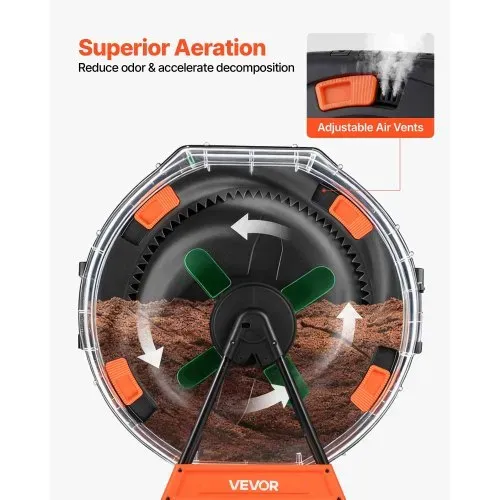VEVOR Komposttrommel 200 L, Tumbling-Komposter Outdoor mit 2 Schiebetüren & Belüftungssystem & Doppelkammern, Kompostbehälter aus PP & Kohlenstoffstahl für Garten-, Küchen- und Hofabfälle – Bild 3